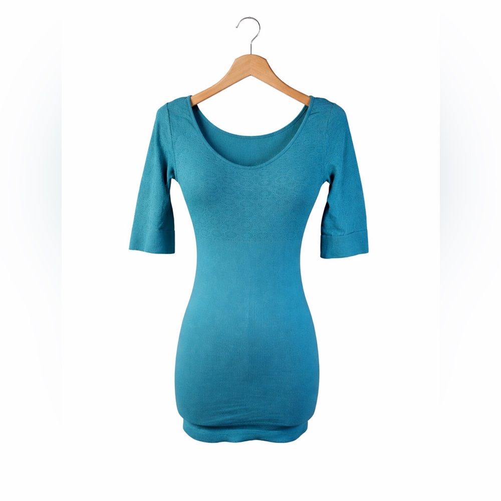 Guess Teal Seamless Bodycon Knit Top Y2K Fitted Stretch Blouse Small Casual Glam